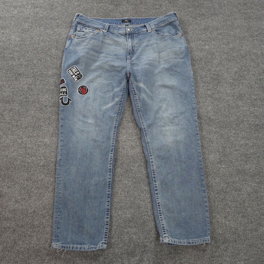 True Religion X Playboy Jeans Mens 42x32 Blue Bobby Relaxed Baggy Denim‎ Logo